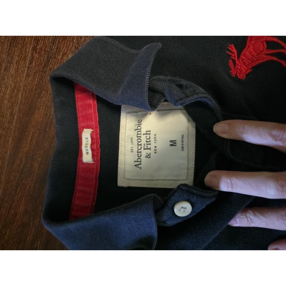 Abercrombie & Fitch Muscle Polo Shirt M Navy Red Moose Y2K 2000s Preppy - Picture 3 of 4